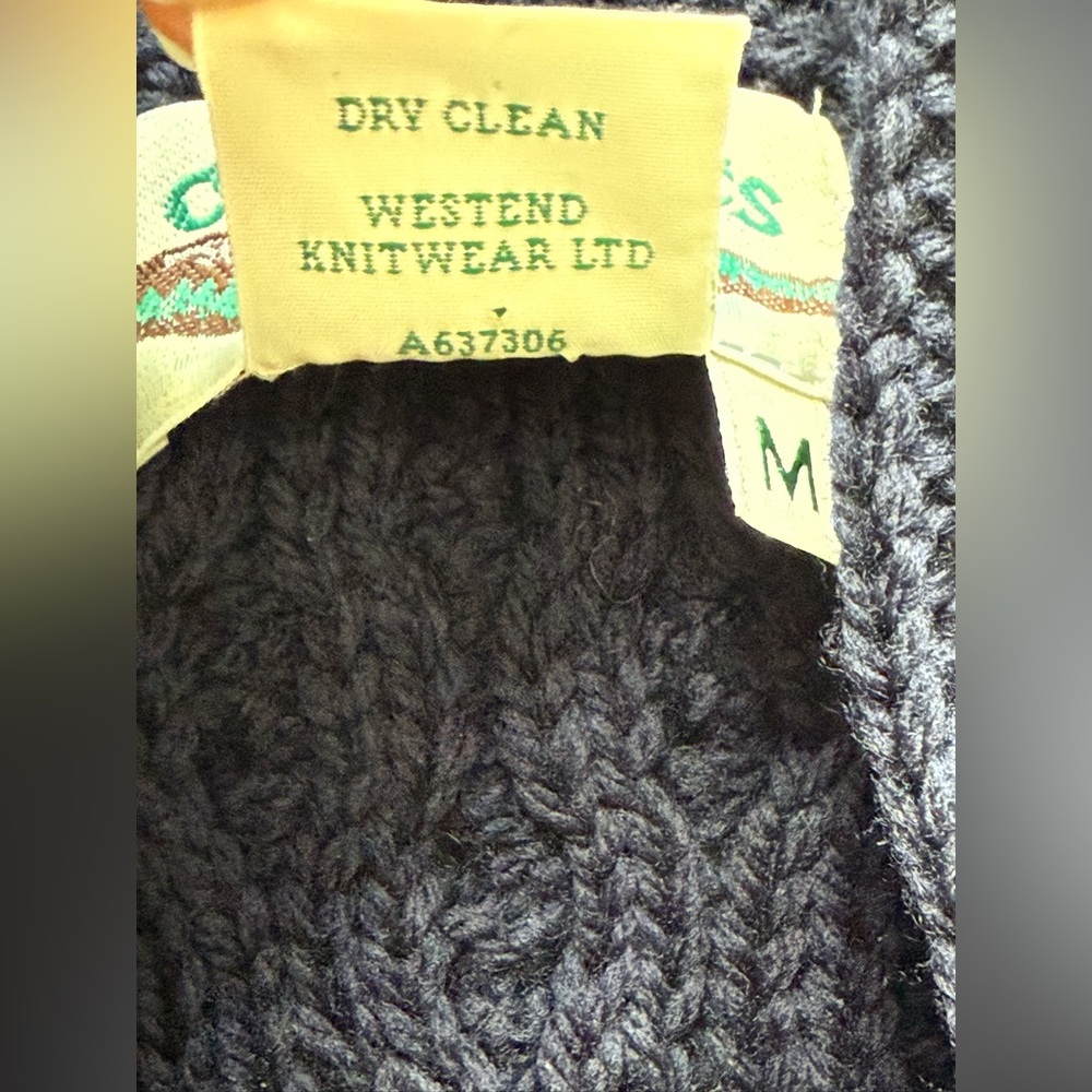 Aran Craft Merino Wool Open Front Vest with Pockets Navy Blue Cable Knit M - Picture 5 of 10